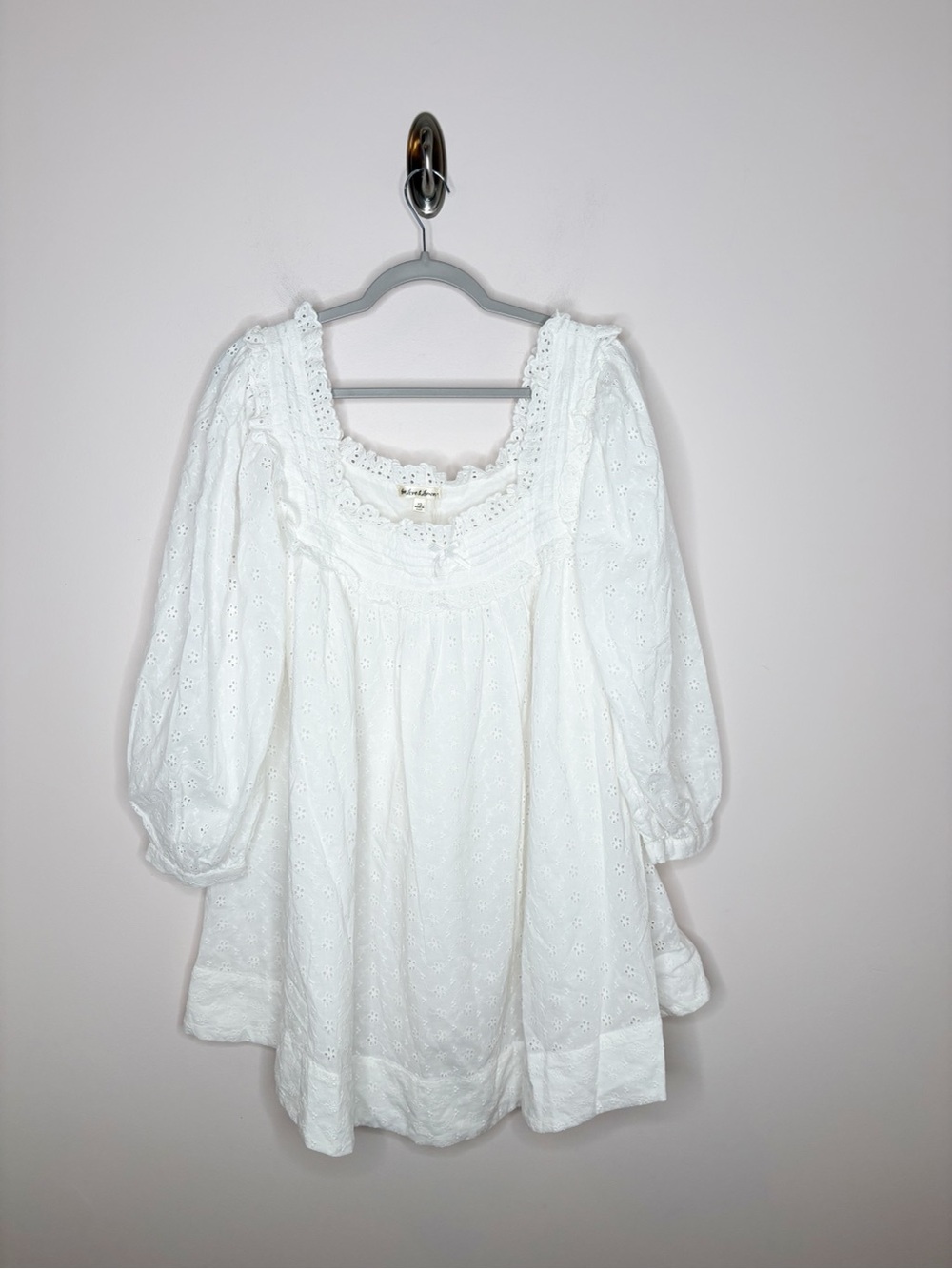 For Love & Lemons Susie Eyelet Lace Babydoll Long Sleeve Mini Dress White - Picture 2 of 7